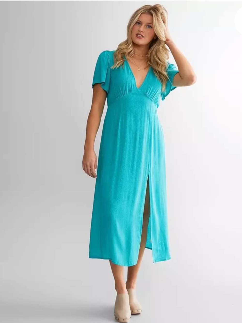 NWT Billabong Turquoise V-Neck Midi Dress with Front Slit